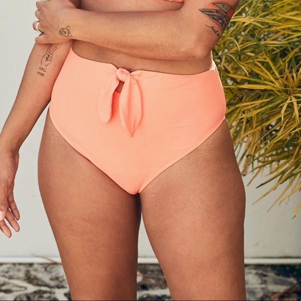 Aerie coral Tie High cut cheeky bikini bottom